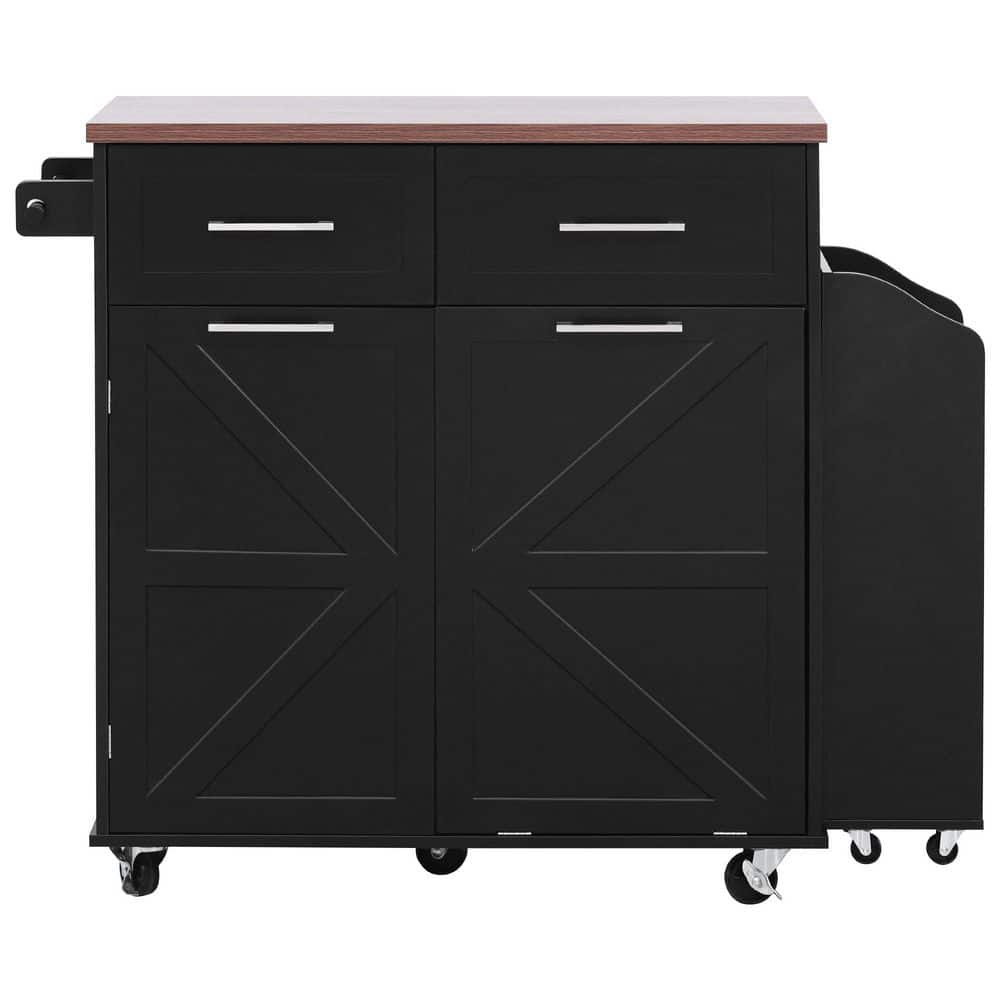Black Wood 47.2 in. Rolling Kitchen Island with Drawers, Towel Rack, Drop Leaf Design and Removable Side Rack price history on PriceWatchPro
