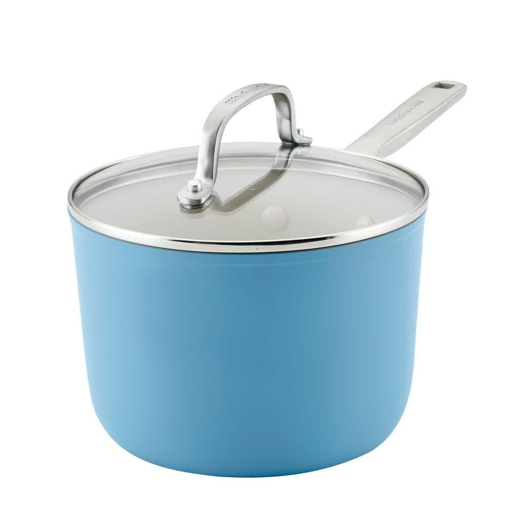 Hard Anodized Ceramic 3 qt. Hard Anodized Aluminum Nonstick Sauce Pan with Lid, Blue Velvet