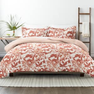 Clay Boho Flower Print 3-Piece Reversible Twin/Twin Extra Long Duvet Cover Set
