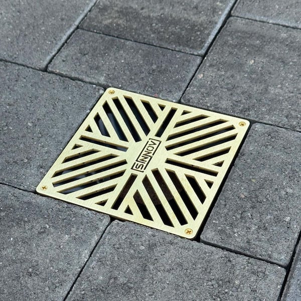 6 in. Premium Brass Steel Heavy Duty Square Paver Drain Grate for Multiple Pipe Sizes-Drainage Cover Made in the USA
