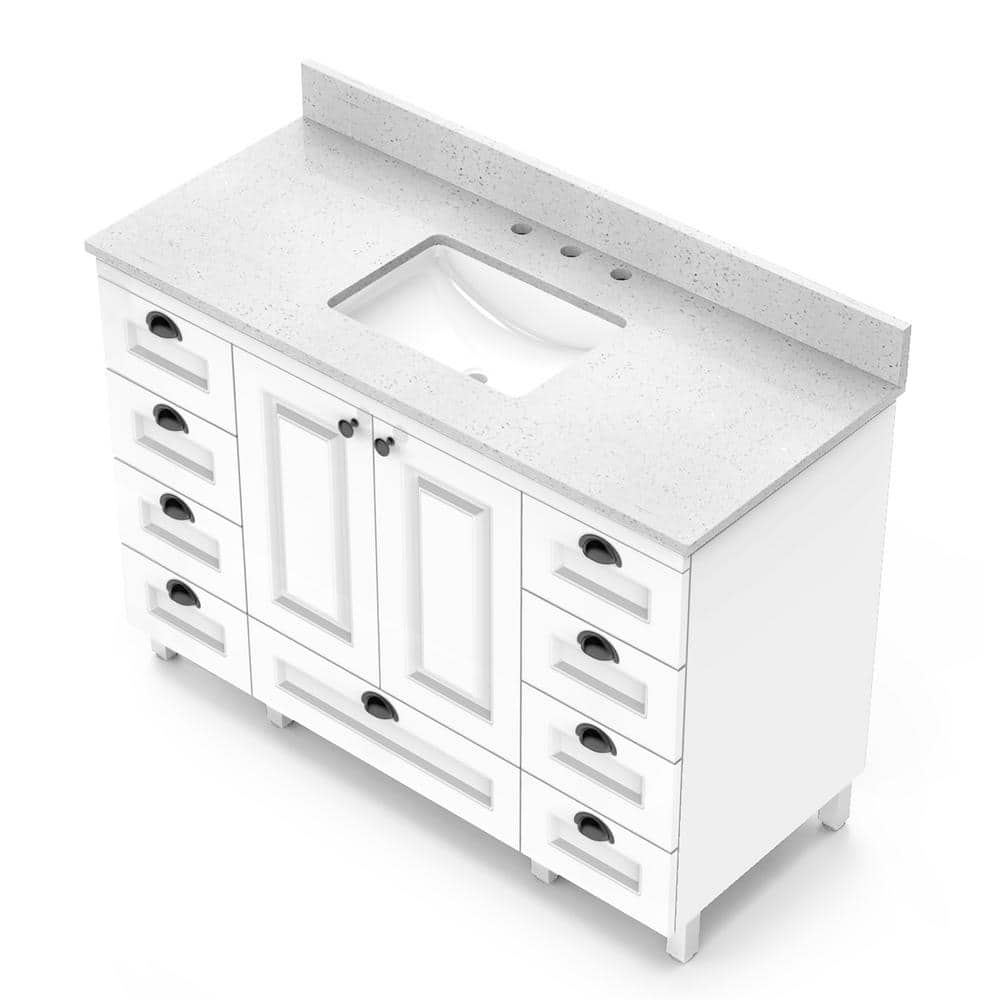 Winette 49" Speckled White Marble Bathroom Vanity Top with Ceramic Sink