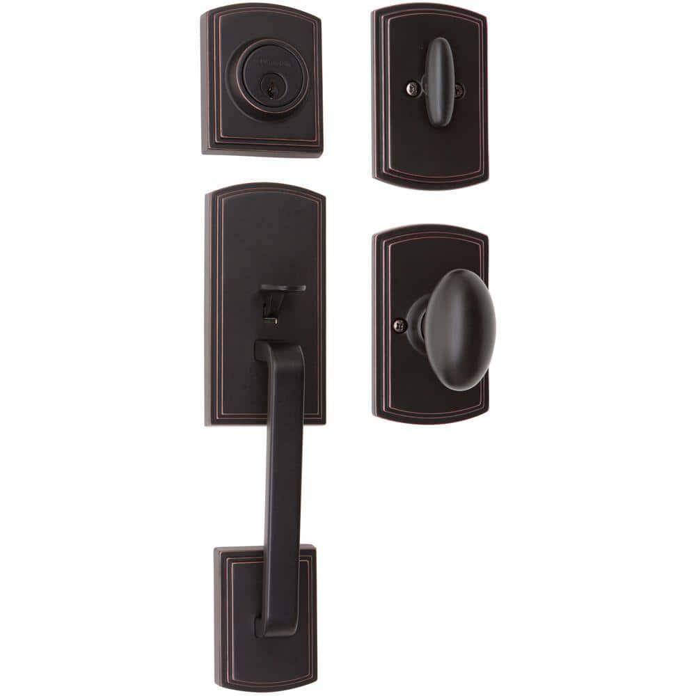 Visconti Single Cylinder Edged Bronze Door Handleset with Canova Interior