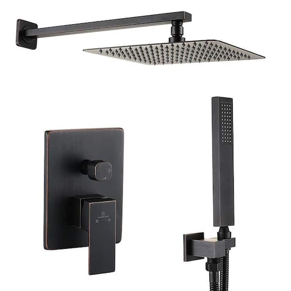 HOMLUX 2-Spray Patterns 10 in. Wall Mount Dual Shower Heads with Rough-In Valve in Oil-Rubbed Bronze