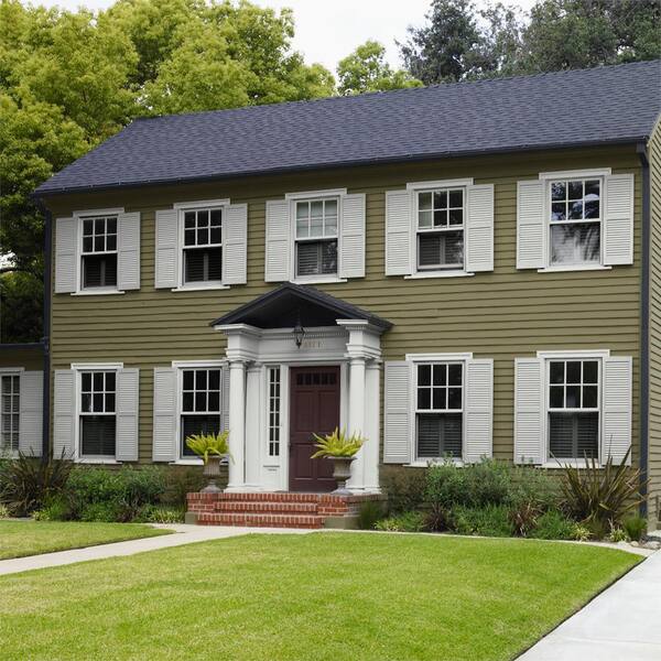 BEHR PREMIUM PLUS 1 gal. #S350-6 Truly Olive Flat Exterior Paint ...