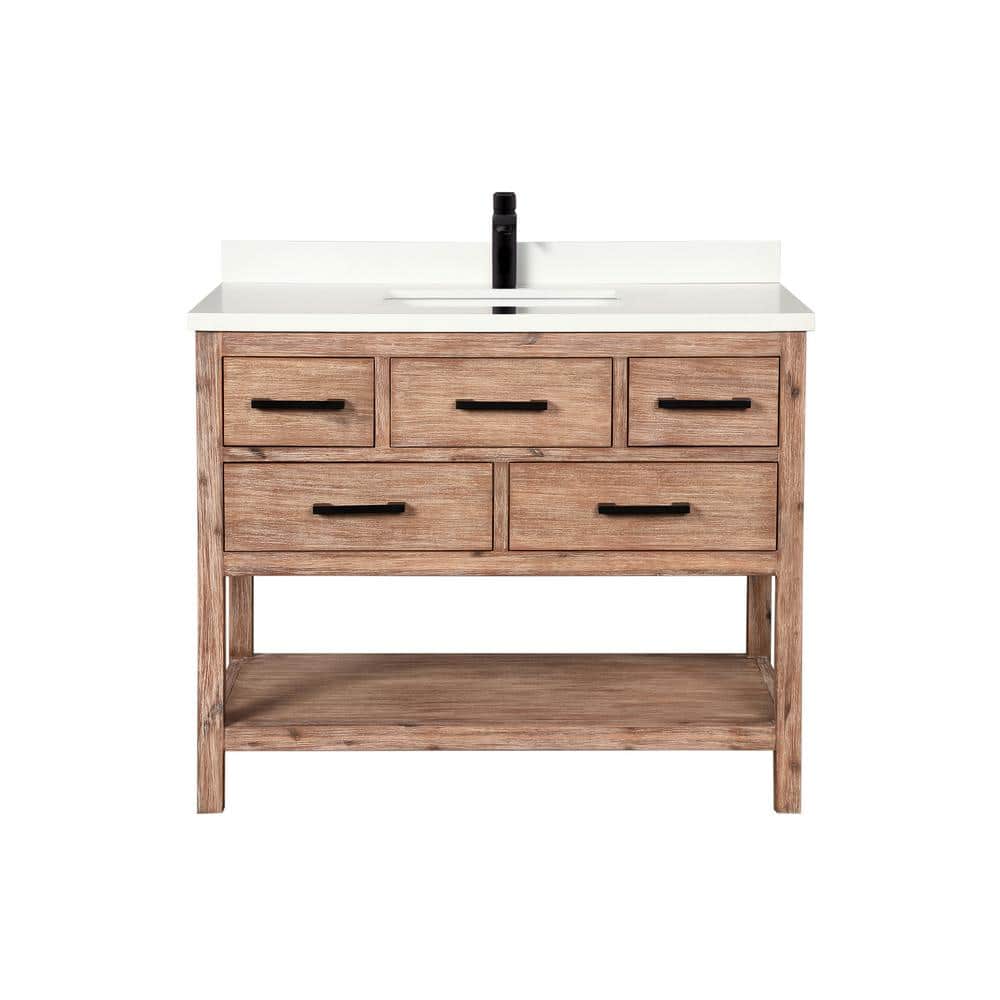 Betty Weathered Brown Solid Fir Wood Bathroom Vanity with Quartz Countertop