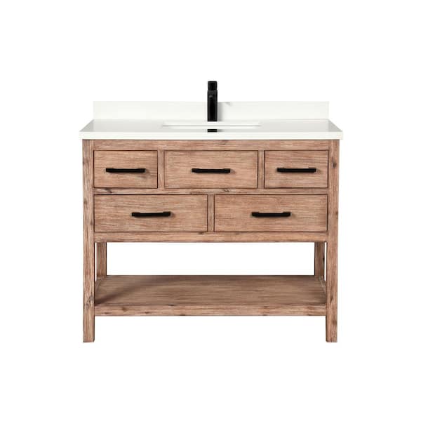 Ari Kitchen and Bath Betty 42 in. Single Vanity in Weathered Brown with Quartz Vanity Top in White with White Basin