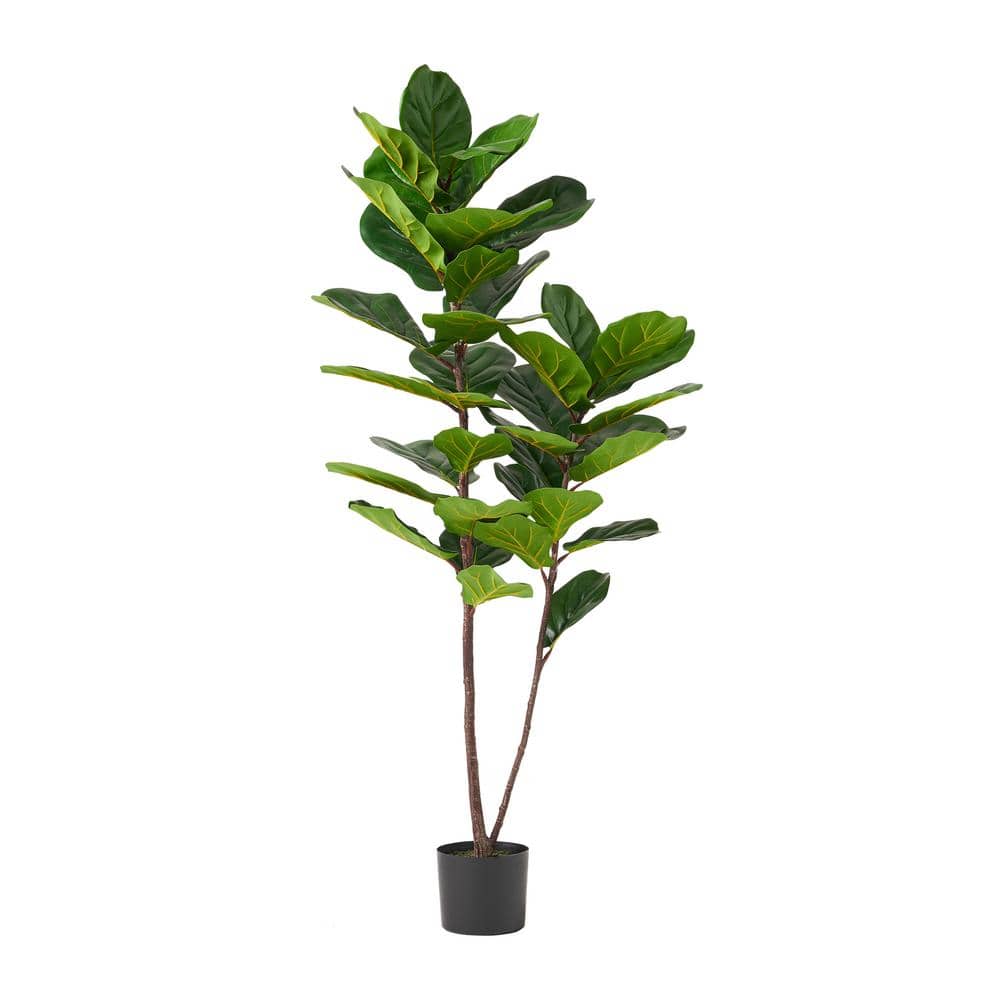 59 in. Artificial Fiddle Leaf Fig Plant in Black Plastic Plot