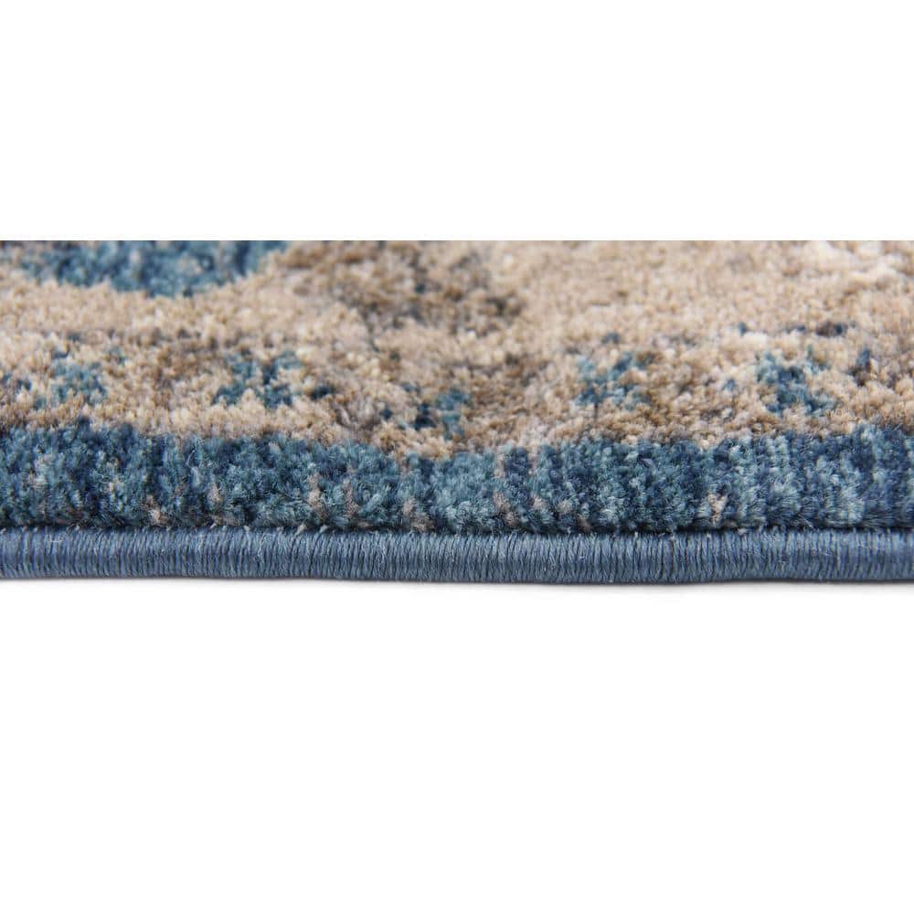 Light Blue Floral Synthetic Square Rug, 5' x 5'