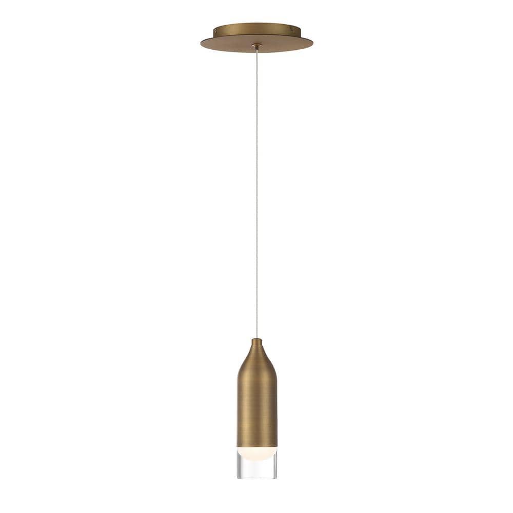 Aged Brass Mini LED Pendant Light with Glass Shade