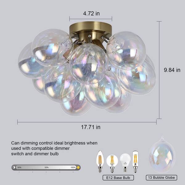 TinHon 17.7 in. 3-Light Gold Flush Mount Ceiling Light with