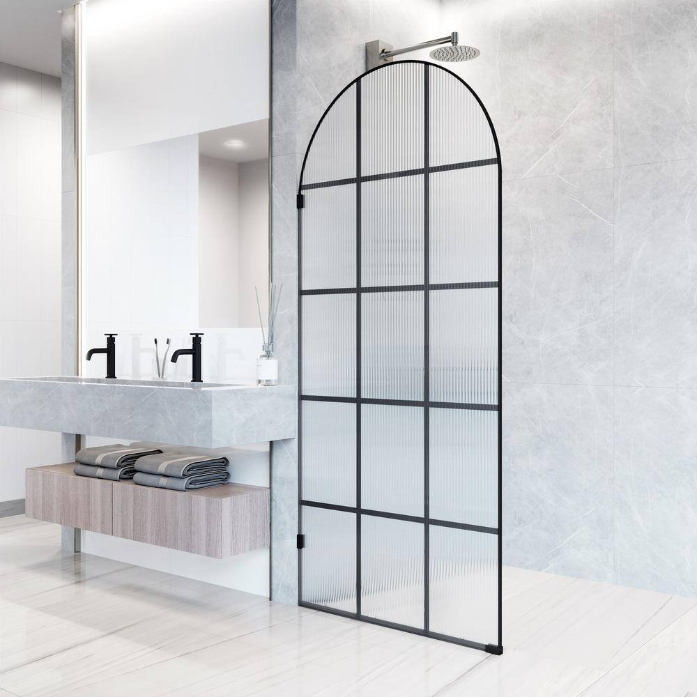 Arden Matte Black 34" x 78" Framed Shower Screen with Fluted Glass