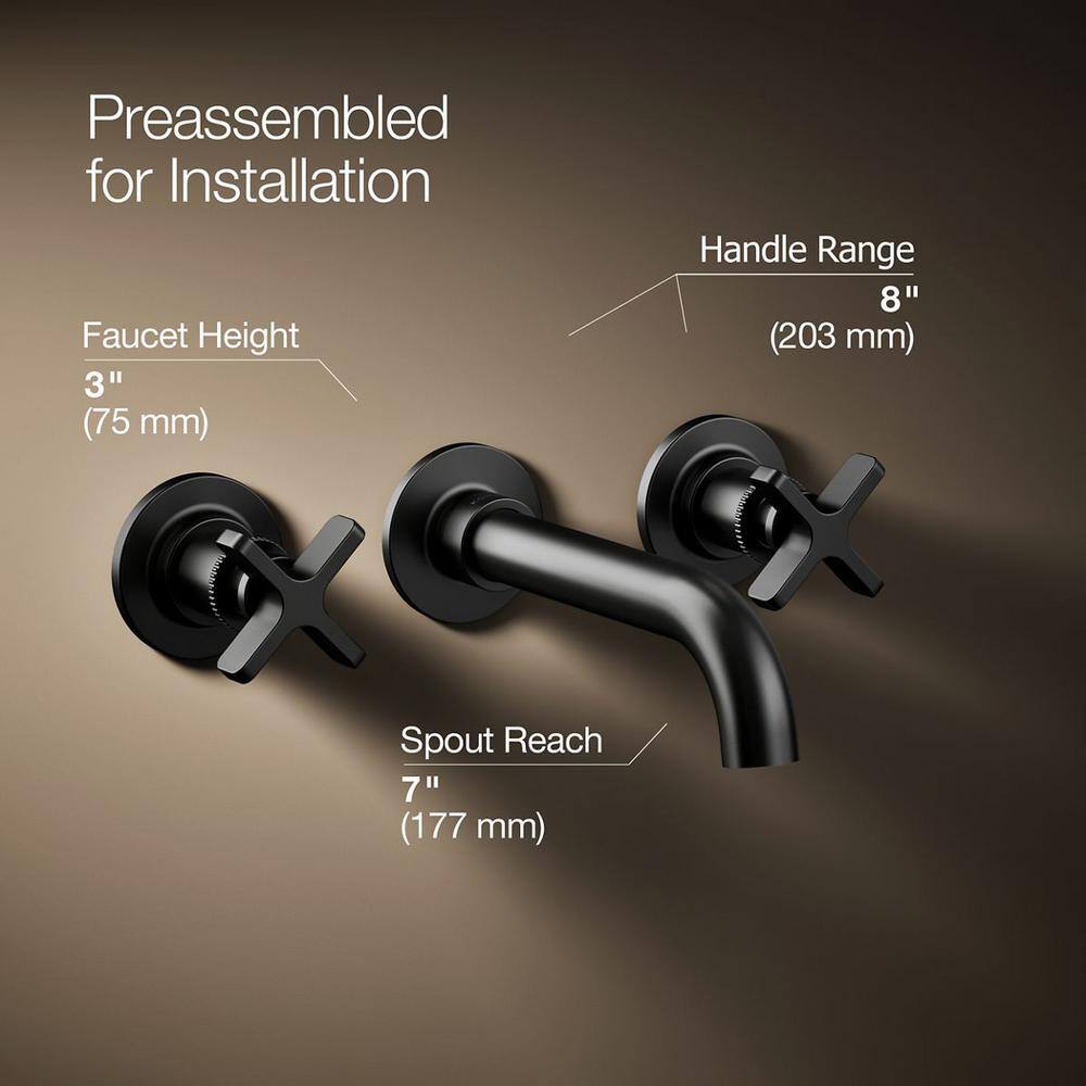 Matte Black Wall-Mount Bathroom Sink Faucet with Knurled Levers