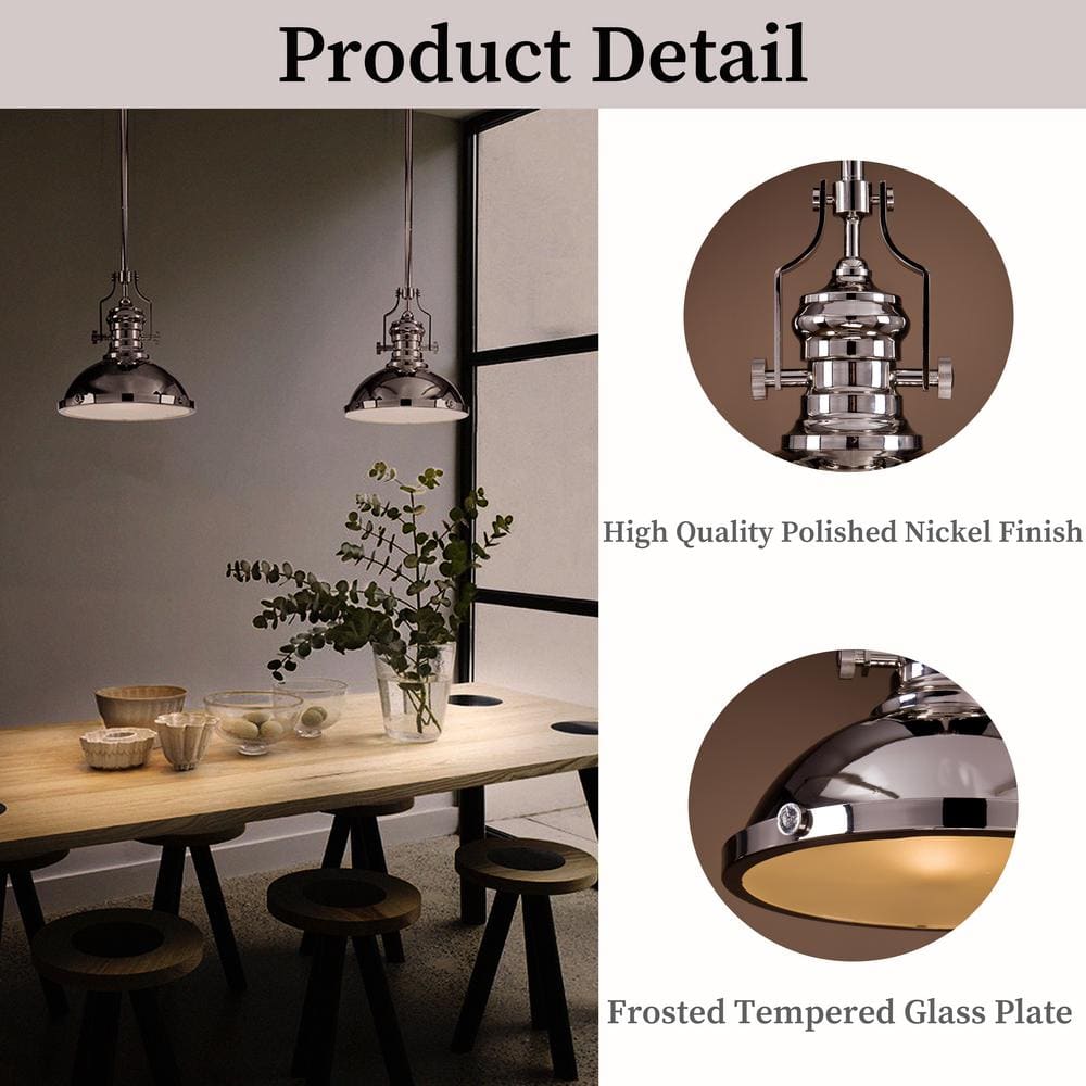 13" Polished Nickel Dome Pendant Light with Clear Glass Shade