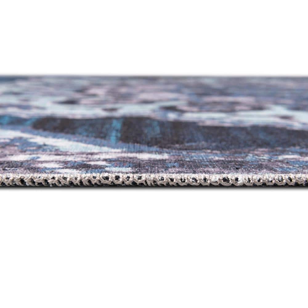 Navy Blue Medallion Synthetic 9' x 12' Washable Area Rug