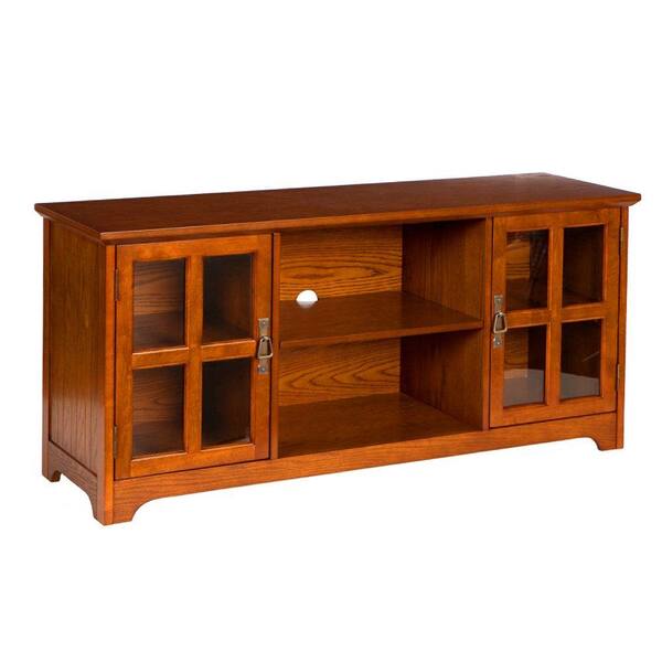 Southern Enterprises Parnell 52 in. Mission Oak Wood TV Stand Fits TVs Up to 50 in. with Storage Doors