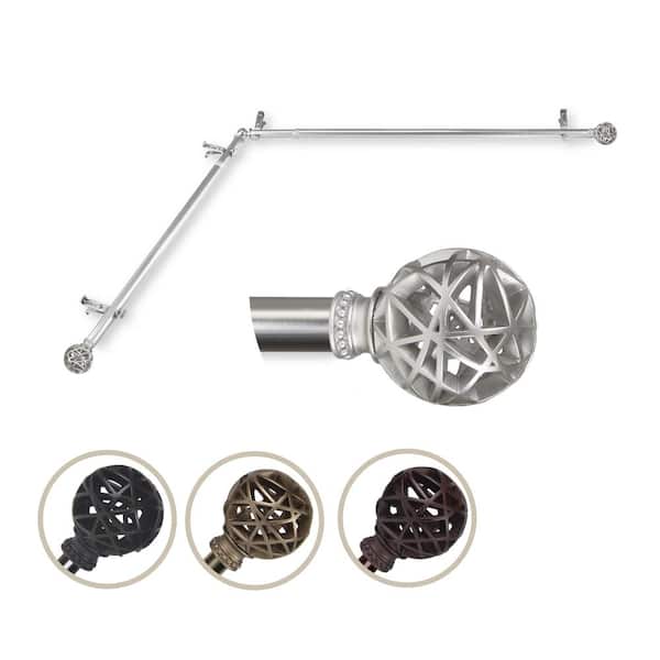 EMOH 13/16" Dia Adjustable Corner Window Single Curtain Rod 66 to 120" (each side) in Satin Nickel with London Finials