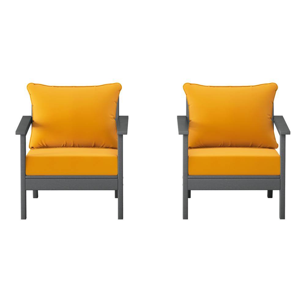 Birchwood Gray Outdoor Patio (Set of 2) Deep Seating HDPE Lounge Chairs w/ Yellow Cushions price history on PriceWatchPro