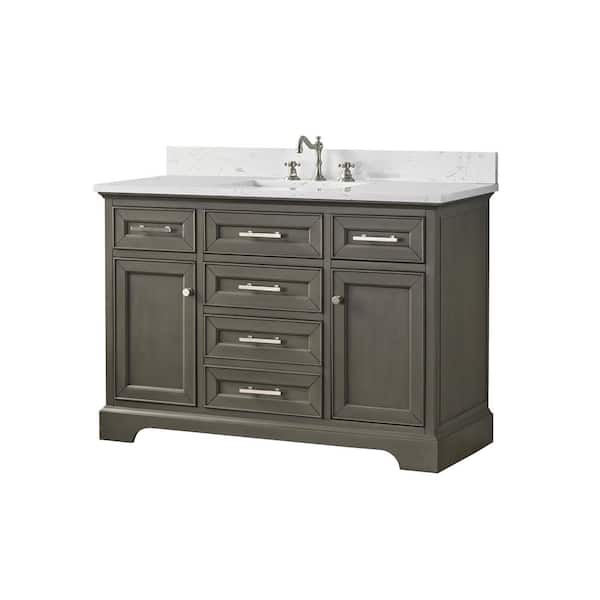 Thompson 48 in. W x 22 in. D Bath Vanity in Silver Gray with Engineered Stone Vanity in Carrara White with White Sink