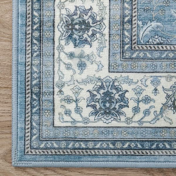 Finley Blue/White 7 ft. x 10 ft. Woven Oriental Polyester Area Rug