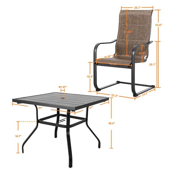5-Pieces Square Outdoor Patio Dining Set with Padded Sling Chairs