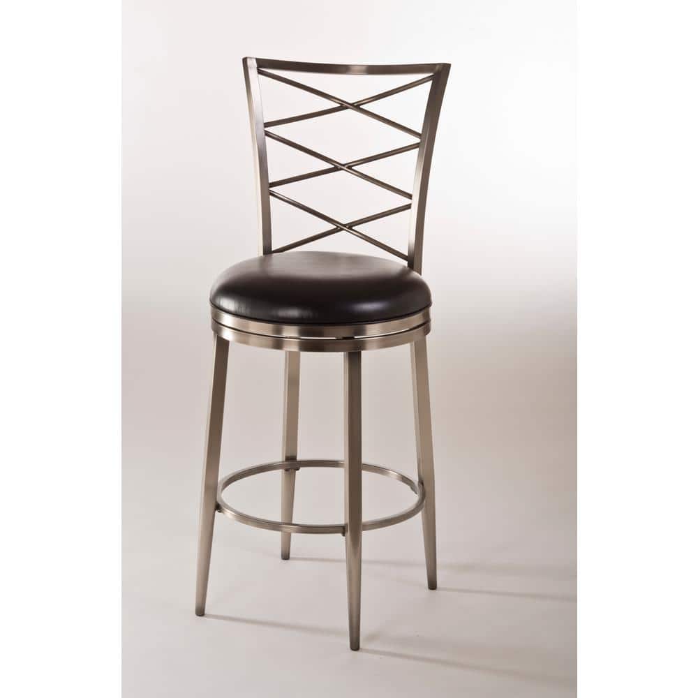 Harlow Antique Pewter 43.75" Metal Swivel Counter Stool with Black Vinyl Seat
