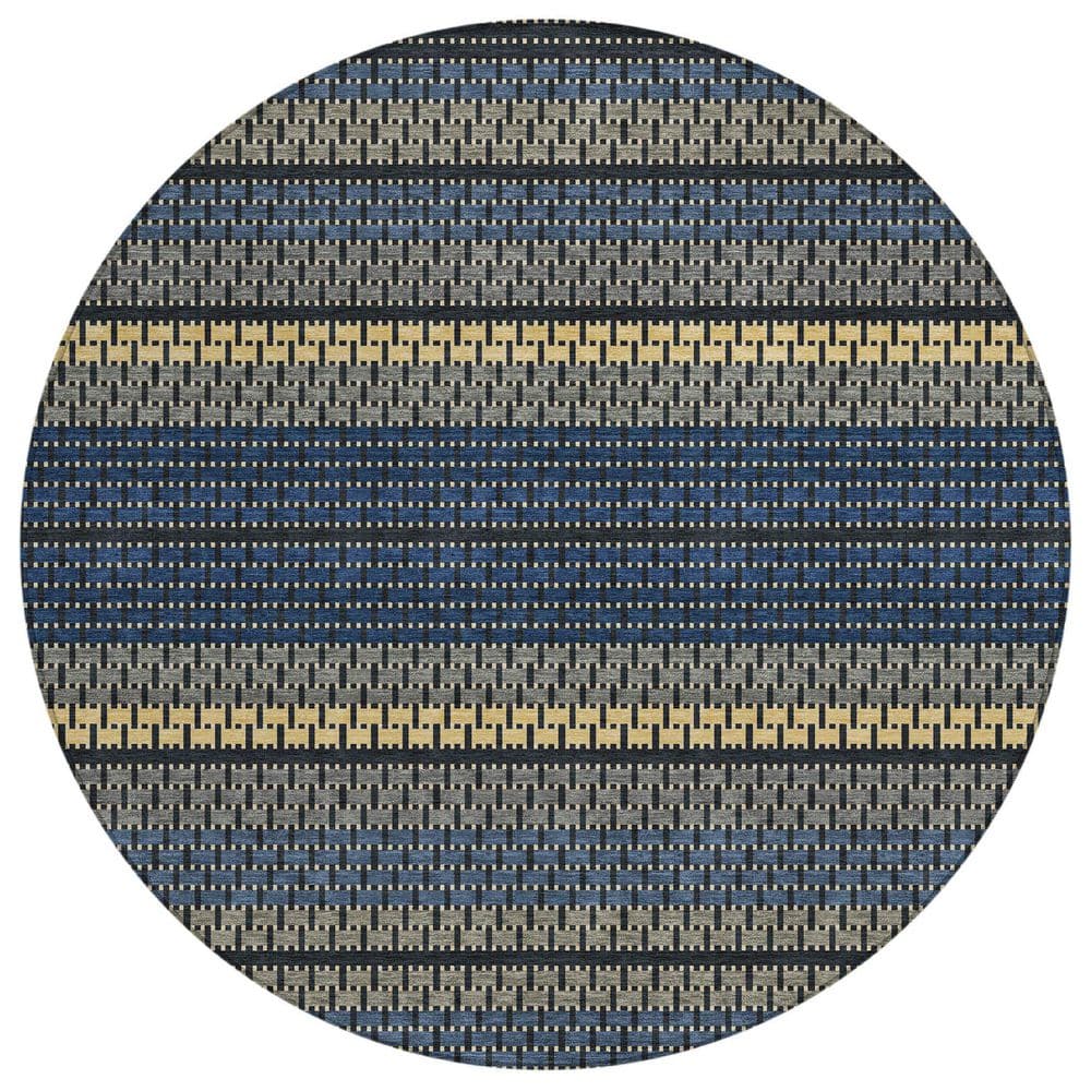 Chantille Machine Washable Indoor/Outdoor Abstract ACN2427 Navy 8 ft. x 8 ft. Round Rug price history on PriceWatchPro