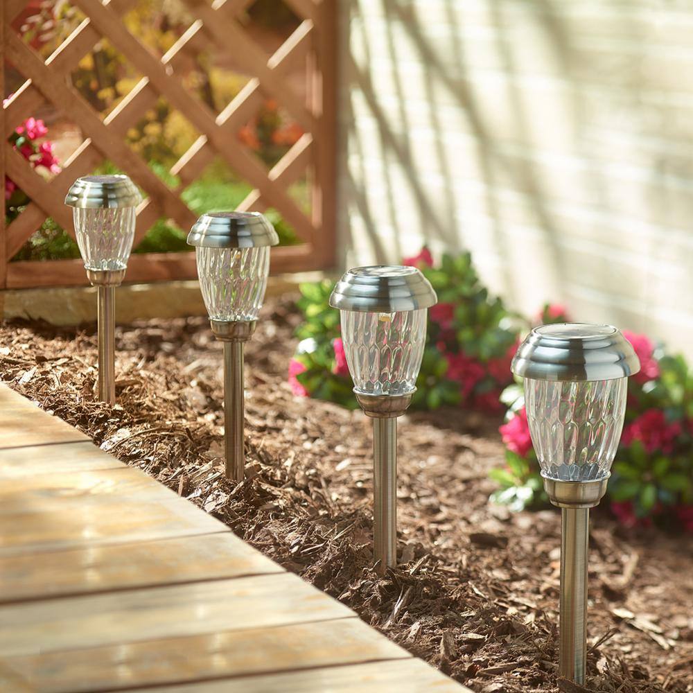 Charleston 6-Pack Pewter Finish Solar Pathway Lights with Glass Shades
