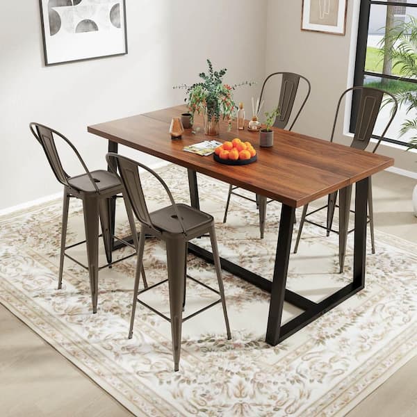 Gun 30 in. Bar Height Metal Stool Seat Industrial Bar Stools with High Back (Set of 4)