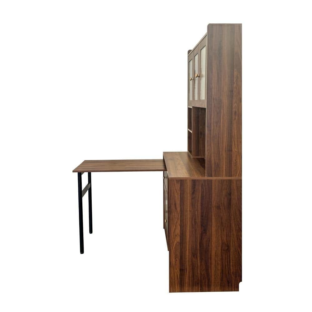 39.3 in. Rectangular Walnut Particle Board 1-Drawer Computer Desk with Glass Doors, Open Shelf, and Rotating Desktop price history on PriceWatchPro
