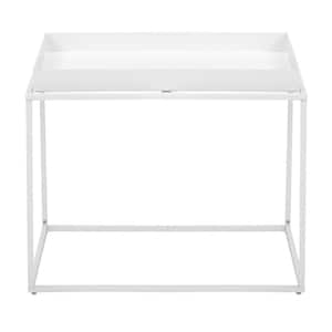 24 in. White Rectangle Metal End Table with Tray Top and Open Metal Frame