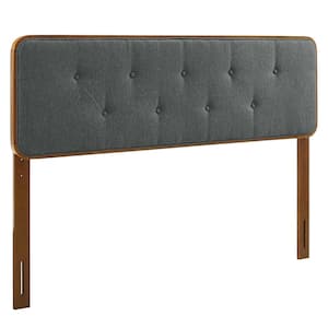Collins Tufted in Walnut Charcoal Queen Fabric and Wood Headboard