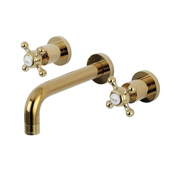 Kingston Brass Metropolitan 2-Handle Wall-Mount Bathroom Faucets in Polished Brass
