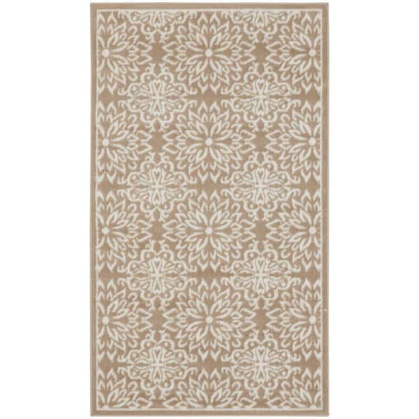 Nourison Jubilant Taupe 3 ft. x 5 ft. Floral Transitional Area Rug