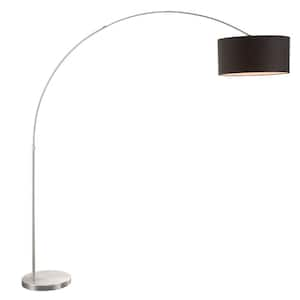 Salon 76 in. Satin Nickel Floor Lamp with Black Shade