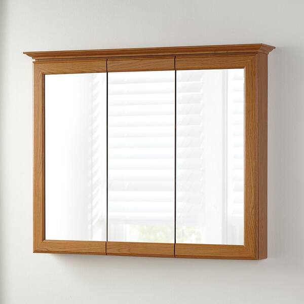 36-5/8 in. W x 29-1/4 in. H Fog Free Framed Surface-Mount Tri-View Bathroom Medicine Cabinet in Oak 36-5/8 in. W x 29-1/4 in. H Fog Free Framed Surface-Mount Tri-View Bathroom Medicine Cabinet in Oak