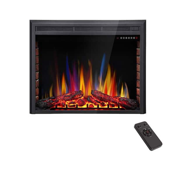 36 in. Ventless Electric Fireplace Insert, Remote Control, Adjustable Led Flame Brightness, 750-Watt/1500-Watt
