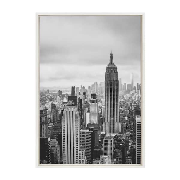 Kate and Laurel Sylvie New York City Monochromatic by F2Images Framed Canvas Cityscape Art Print 33 in. x 23 in.