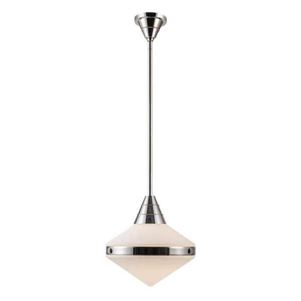 Willard 14 in. 1 Light 60-Watt Polished Nickel/Opal Matte Glass Pendant Light