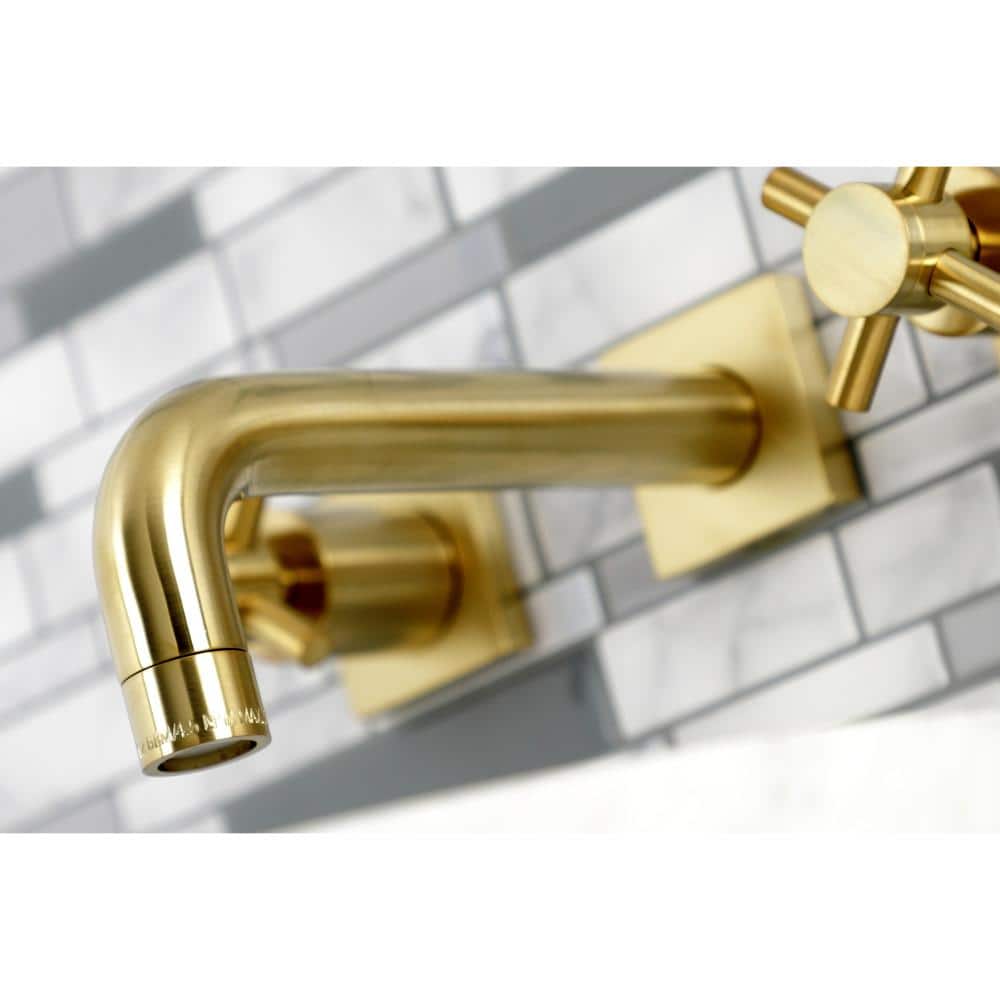 Brushed Brass Two-Handle Wall Mount Bathroom Faucet
