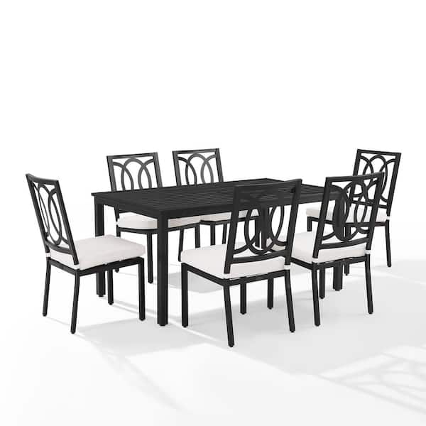 CROSLEY FURNITURE Chambers Black 7-Piece Metal Outdoor Dining Set with Creme Cushions