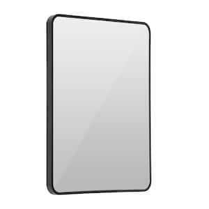 24 in. W x 36 in. H Rectangular Rounded Corner Metal Framed Wall Bathroom Vanity Mirror in Brushed Black with HD Glass