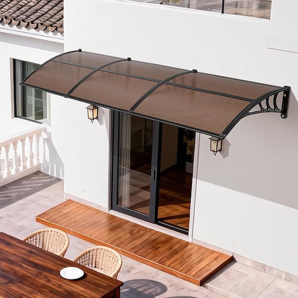 Exterior Front Door Window Awnings, 38 x 117 in. Overhang Polycarbonate Door Canopy for Porch Patio, Brown, 2025 Update