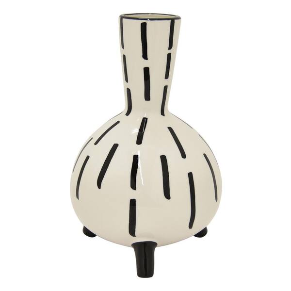 THREE HANDS 9.25 in. Black and White Porcelain Vase