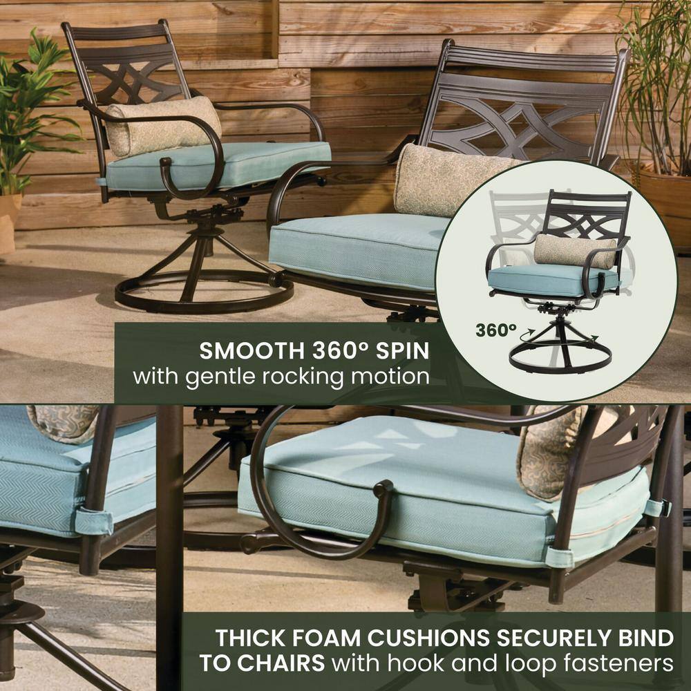 Montclair Ocean Blue & Brown 5-Piece Outdoor Dining Set with Swivel Rockers