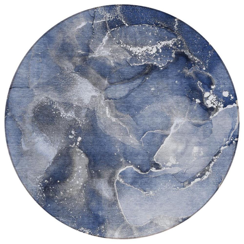Blue and Gray 8 ft. Round Woven Abstract Polyester Round Indoor/Outdoor Area Rug price history on PriceWatchPro