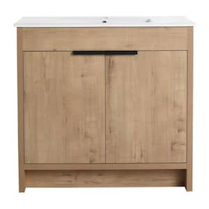 High Quality 36 in. W x 18 in. D x 34 in. H Single Sink Freestanding Bath Vanity in Imitative Oak with White Ceramic Top