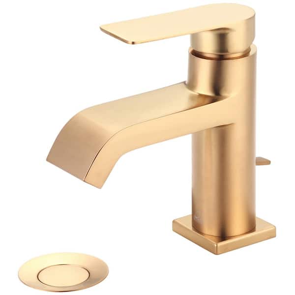 Unbranded i4 Single Hole Single-Handle Bathroom Faucet with Brass Drain and Deck Plate in Brushed Gold