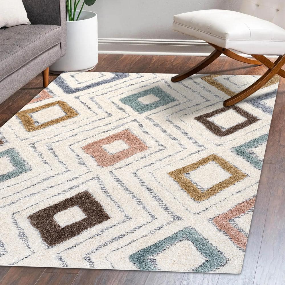 Ivory Geometric Flat Woven Reversible 4' x 6' Synthetic Rug