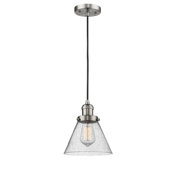 Innovations Cone 1-Light Brushed Satin Nickel Cone Pendant Light with Seedy Glass Shade