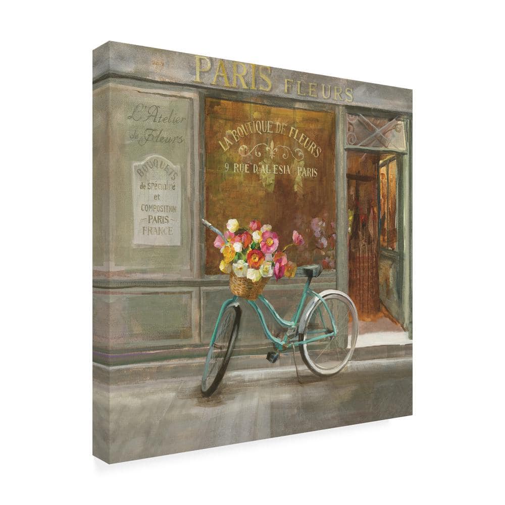 French Flower Shop Canvas Art with Bicycle and Flowers, 24"x24"